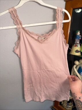 Active Basic Blush Pink Lace-Trim Ribbed Camisole